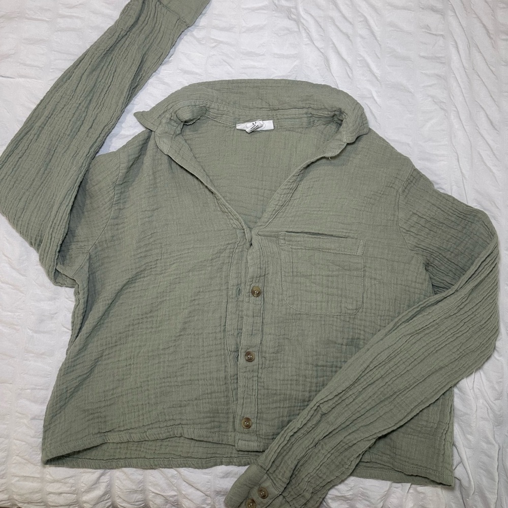 Olive Green Button Down Shirt for Women